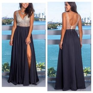 Black Maxi Dress with silver jewels